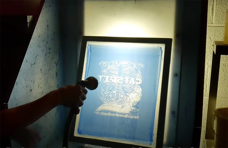 Screen Printing Workflow Washing Out the Stencil with Water