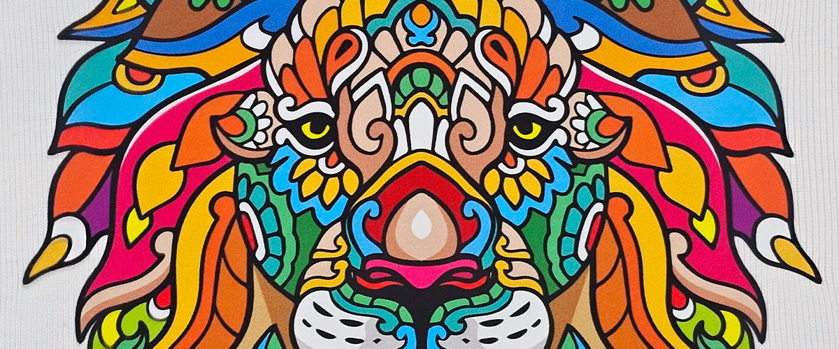 A multicolor lion design printed with Color Prime Chroma ink