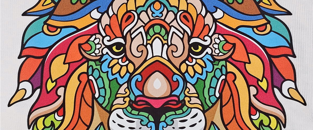 A multicolor lion design printed with Color Prime Original ink