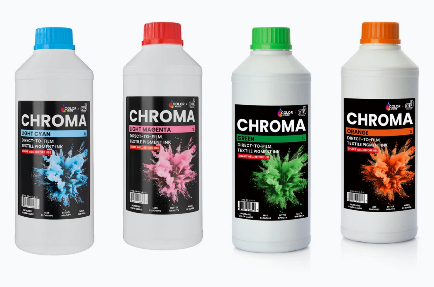 Color Prime Chroma specialty ink: Light Cyan, Light Magenta, Green and Orange