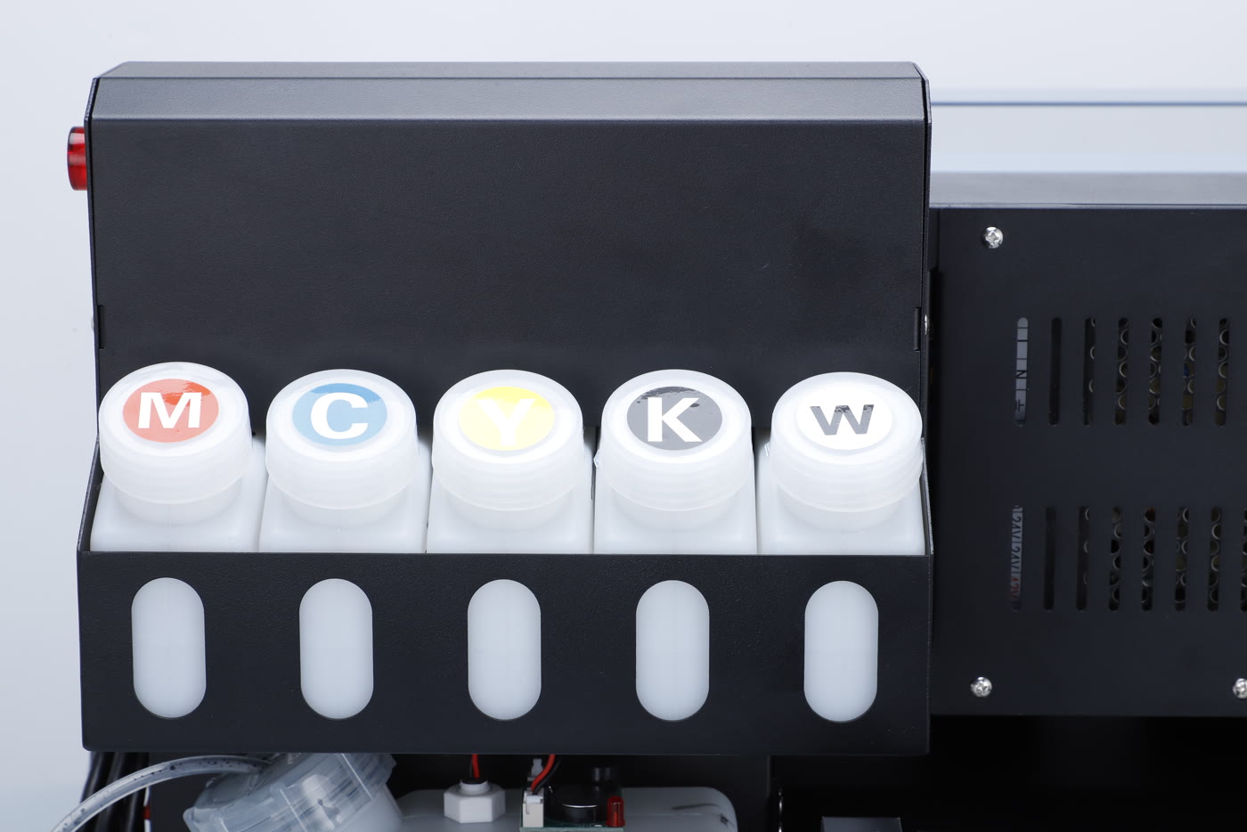 The five colour-coded ink tanks of the Prestige R1