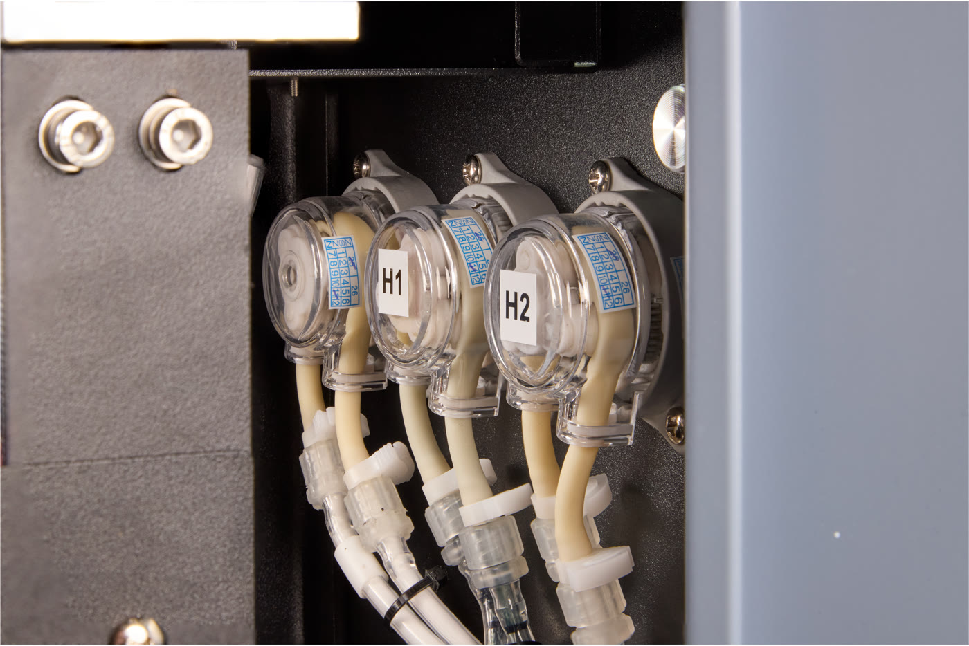 White ink circulation pumps H1 and H2 on the Prestige R2 Pro