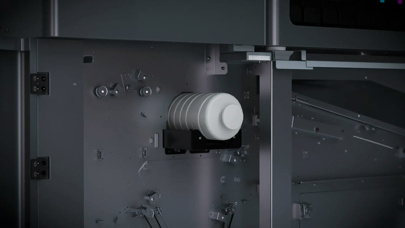 The sealed powder cartridge seated in its bay on the Vega S17