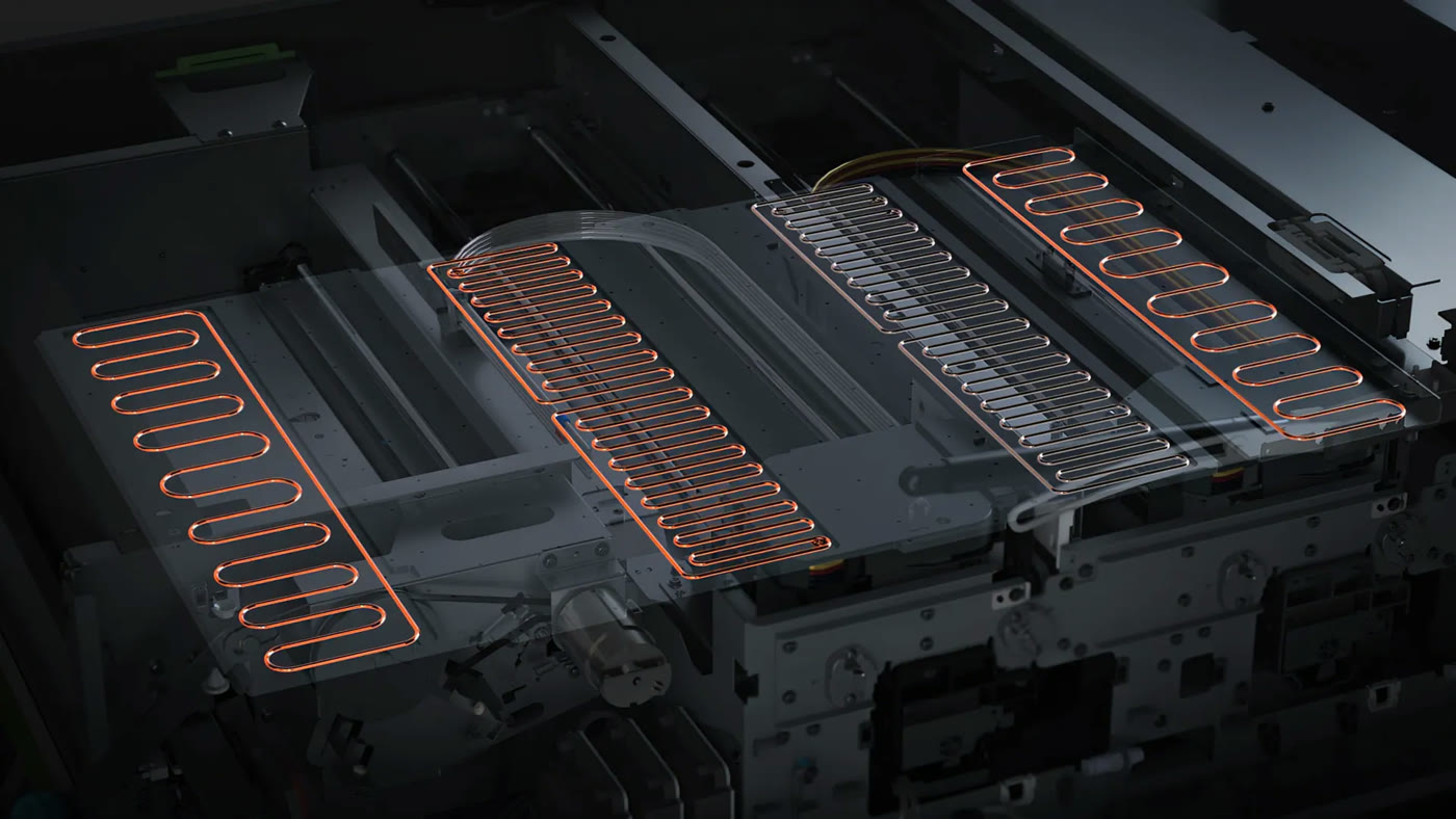 The four heater zones of the Vega S17 curing bed, shown in cutaway