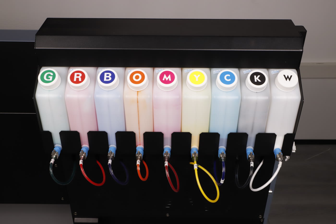 The nine colour-coded ink tanks of the Prestige X6