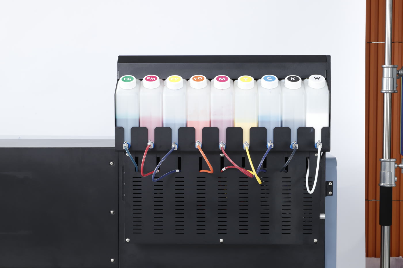 The nine colour-coded ink tanks of the Prestige XL3